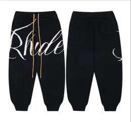 RHUDE Malha Em Relevo Alfabeto High Street American Drawstring Leggings Marca de Moda Popular Outono e Inverno Calças Soltas Male5030056