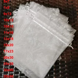 100pcslot 5x7 17x23 35x50cm Big White Organza Bags Drawstring Pouches For Jewelry Beads Wedding Party Gift Packaging Bag 240227