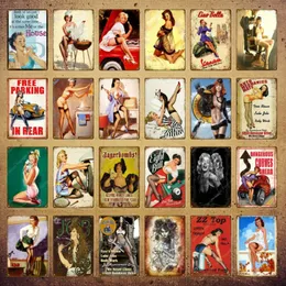 Vintage Retro Sexy Lady Pin Up Girl Painting Tin Signs Metal Poster Wall Sticker Bar Coffee House Club Home Decor YI-076272m