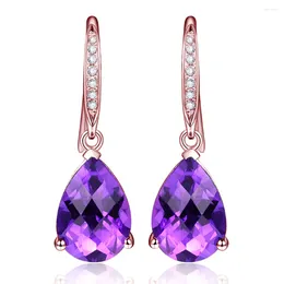 Dangle Earrings Amethyst Gemstones Purple Crystal Drop For Women Pendientes Rose Gold Color Diamond Fashion Luxury Jewelry Gift