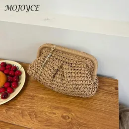 Rattan Woven Handbag Pouch Summer Beach Candy Color Handmade Bag Messenger Women Crossbody Dumpling Straw Clutch Purse 240305