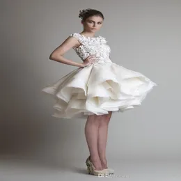 Bateau Sleeveless ALine Mini Beach Wedding Sukienki ślubne 2019 Nowy Krikor Jabotian Organza Ruffles Krótka suknia ślubna 0308896545