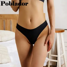 Calcinha feminina poblador sexy roupa interior de seda sem costura esporte tangas cintura baixa cor sólida feminino g-string conforto mulher íntima