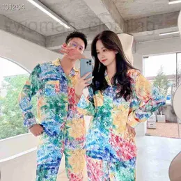 Women's Sleep & Lounge Designer Sexy Rainbow Couple Pajamas Men's Women's Silk Long Sleeves One Piece Luxury High end Spring/Summer Home Furnishing Set LNLR