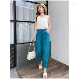 Women's Pants 18 Color Spring High Elastic Waist Trousers Pleated Harem Casual Loose Pockets Fold Solid