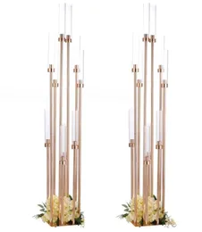 Candle Holders Flowers Vases Road Lead Table Centerpiece Gold Metal Stand Pillar Candlestick For Wedding Candelabra1754280