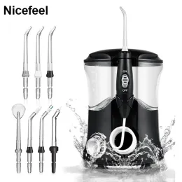 미백 Nicefeel Black Eletric Origator Water Pulse Flosser Dental Jet Teeth Cleaner Hydro Jet 600ml 워터 탱크 7Nozzles