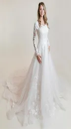 High Quality Lace Tulle Modest Wedding Dresses With Long Sleeves Sweetheart Neckline Buttons Back Country Western Bridal Gowns Mod8134890