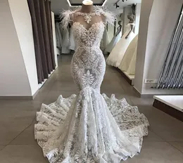 Major beading pérolas árabe vestido de casamento de renda completa com decote puro sereia vestido sexy sem costas vestidos de noiva plus size vestido3478463