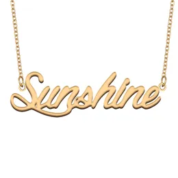 Sunshine Name Necklace Custom Nameplate Pendant for Women Girls Birthday Gift Kids Best Friends Jewelry 18k Gold Plated Stainless Steel