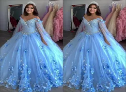 Jasnoniebieskie nowe słodkie 16 sukienki suknie balowe ręcznie wykonane kwiaty z koralikami vestidos de quinceanera sukienka z okładami konkurs 4888111