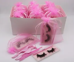 3D Mink Eyelash Faux Hair False Natural Cross Eye Lashes Förlängning med ögonfransar Tickor Lash Brush Set In Pink Bag Customiz1311877