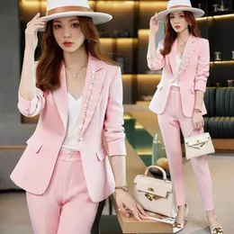 Women's Two Piece Pants Suit Jacket Female Spring And Autumn Business Wear Temperament Style Fashion Broadcast Art Exam Host