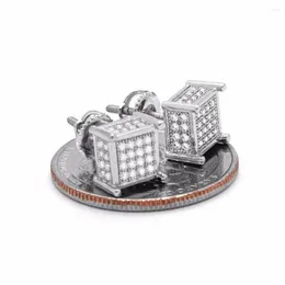 Studörhängen Promotion Mens Sier Iced Out TC Cube Box Micro Pave 925 Sterling Screw Back 4 Line Drop Delivery Dhn5l