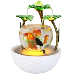 TABLETOP VATTEN FUNKTION Green Lotus Rolling Ball Fountain Waterfall Cascade inomhusdekoration Aquarium luftfuktare Mist Fish Tank Y2220N