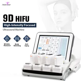 Máquina 9D Hifu quente para levantamento de rosto Remoção de rugas Ultrassom focado de alta intensidade Cuidados com a pele Apertando dispositivo de emagrecimento corporal para salão de beleza Elasticidade da pele