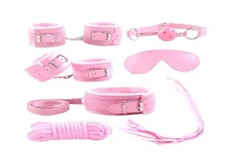 7 PiecesSet Collar Furry Fuzzy Bed Bondage Gear Restraint Set Kit Ball Gag Cuff Whip Sexy 2019 Products Sex Toys For Lovers Y20063199011