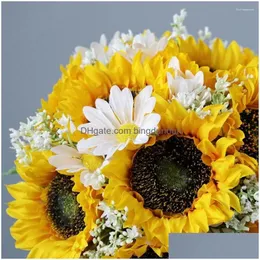 Decorative Flowers Wreaths Artificial Sunflower Bridal Bouquet Romantic Handmade Holding Flower Fake Confession Party Drop Delivery Ho Dhpac