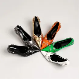 Модельные туфли, летняя мода, Zapatos De Vestir Para Mujer Elegante, роскошные женские туфли без шнуровки с металлическими украшениями на тонком каблуке, Chaussure Femme