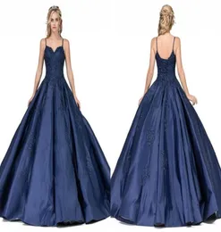 Simple Navy Blue Ball Gown Quinceanera Prom Dresses With Spaghetti Straps Satin Open Back Lace Evening Party Sweet 16 Dress1208430