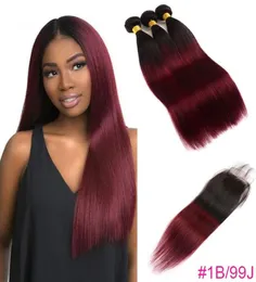 Tenderess 100 Human Virgin Hair z koronkowym zamknięciem 4pcs Ombre Bone Pierwsze wiązki włosów i koronkowe zamknięcie blond włosy TH8085081