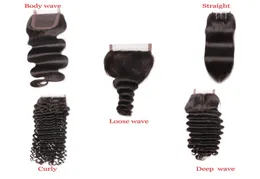 4x4 Transparent Lace Closures Body Loose Deep Wave Jerry Curly Kinky Curly Human Hair Middle 3 Parts Closure2258913