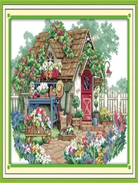 Flower Cabin Forest Beauty House Decor Målning Handgjorda Cross Stitch Embrodery Nålarbetet räknade tryck på duk DMC 14CT6235847