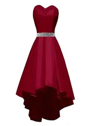 Beaded Sweetheart Satin High Low Cocktail Dresses Lace Up Party Dress 2020 Burgundy Blue Short Prom Gowns8677805