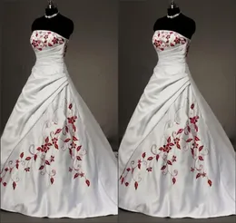 Branco cetim vermelho bordado vestidos de casamento plus size vestido de baile para a noiva 2022 sem alças rendas plissados drapeado casamento do vintage gow5983512