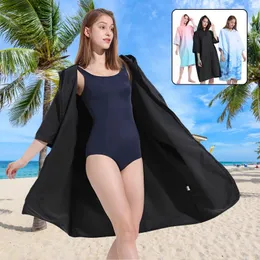 Toalha unissex surf poncho robe microfibra com zíper de secagem rápida com capuz cobertor de praia banho natação