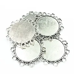 5 Stücke Halskette Anhänger Silber Ton Blume Spitze Metall Sehen Schmuck Cabochon Cameo Basis Tablett Lünette Blank Fit 34mm Cabochons 49mm314M