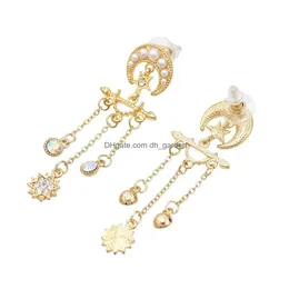 Fascino Luna Stella Orecchini pendenti Perla strass Lunga nappa Oro placcato Sier Coreano Consegna gioielli Dhgarden Dh8Kr