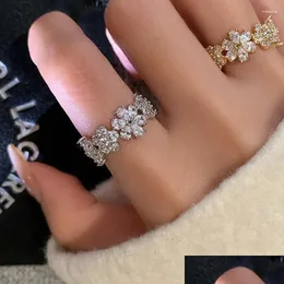 Cluster Rings Kofsac Luxury FL Zircon Flower for Women 925 Sterling Sier Jewelry Ring Girl Accessories Valentines Day Gifts Drop Deliv Otyfi