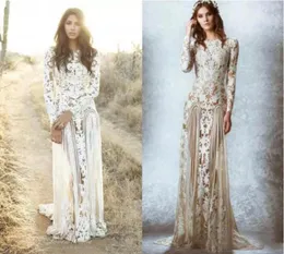 2019 Zuhair Murad Lace Vintage aftonklänningar Långärmar svep Train Prom Dresses Anpassade fantastiska spetsapplikationer Beading Fo6967284