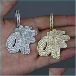 Pendant Necklaces Men Hip Hop Iced Out Otf Letter Pendant Necklace Bling 5A Cubic Zirconia Paved Tennis Chain Jewelry Drop D Dhgar289L