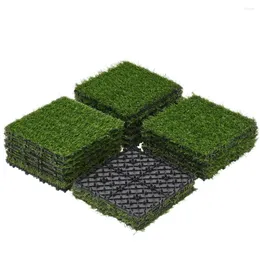 Flores decorativas 27 peças de piso de grama artificial decoração verde 12 "x 12" relvado interligado