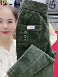 Baggy corduroy 빈티지 하렘 바지 여자 높은 허리 연필 팬탈 론 캐주얼 패션 대형 4xl 바지 사무실 92cm spodnie 240309