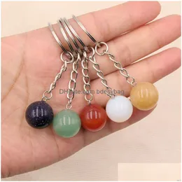 Nyckelringar 16mm Natural Crystal Stone Ball Sier Plated Keychains For Women Men Party Club Car Bag Decor Smycken Drop Delivery Dhjbn