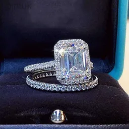 Ringar bröllopsringar Emerald Lab Diamond Promise Ring Set Sterling Silver Engagemen Moissanite Weding Women Bridal Jewelry LDD240311