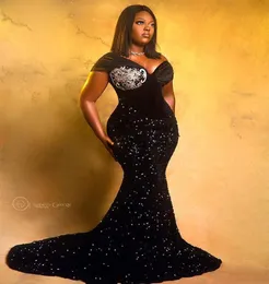 2021 Plus Size Arabic Aso Ebi Black Mermaid Sequined Prom Dresses Lace Pärled Vneck Evening Formal Party Second Reception Gowns D2495913