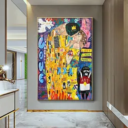 Abstract Oil Painting on Canvas Print Poster Classic Artist Gustav Klimt kiss Modern Art Wall Pictures For Living Room Cuadros297J