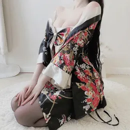 Etniska kläder 3st / Set Women Sexig japansk kimono cosplay outfit traditionell mantel yukata kostymer pyjamas tillbehör mjuk bälte gåva