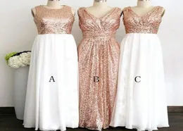 Rose Gold Sequined Three Different Style Long Bridesmaid Dresses For Wedding Elegant Maid Of Honor Gowns Women Formal Party Dresse6558330