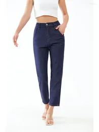 Women's Jeans Classic Elastic Waist Ankle-Length Temperament Slim Ladies Solid Color Tapered Denim Pants 2024 Spring