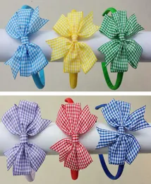 Girl Alice Hair Hoop Gingham Bows Hair Bands Covered Ribbon Hair Sticks School Plast Plaid pannband Tillbehör 24st FJ31359220768