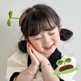 Akcesoria do włosów wełna zielona fasolka klipsy na śmieszne dekoracyjne dzieci kawaii szpilki ręcznie robione dziewiarki dekoracje dziewcząt