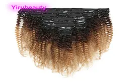 Afro kinky curly 1b427 peruansk människa hår ombre färg clipin hårförlängningar 1022 tum 1b 4 274474055