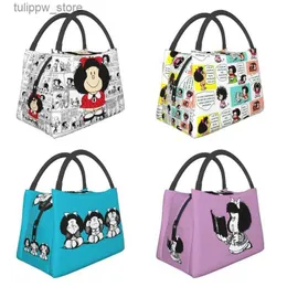 Bento Boxes Mafalda Cartoon Quino Comics Thermal Isolated Lunch Bags Kvinnor REURUBLEK LUNCH Tote For Work Travel Multifunction Meal Food Box L240311