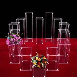 Vasen Klare Acryl-Bodenvase Blumenständer mit Spiegelbasis Hochzeitssäule Geometrisches Herzstück Home Dekoration258o