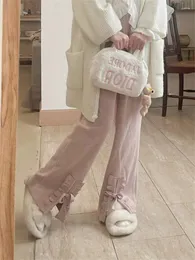 Pantaloni da donna stile coreano dolce e carino giapponese Lolita con volant pantaloni beige femminile femminile elegante pantalon a gamba larga